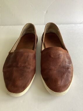 Frye Melanie Leather  Slip On Shoes Womens Size 9 Cognac Brown Sneakers